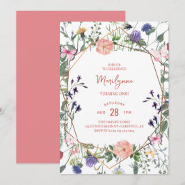 Wildblomma Boho 1:a födelsedagsinbjudan Inbjudningar