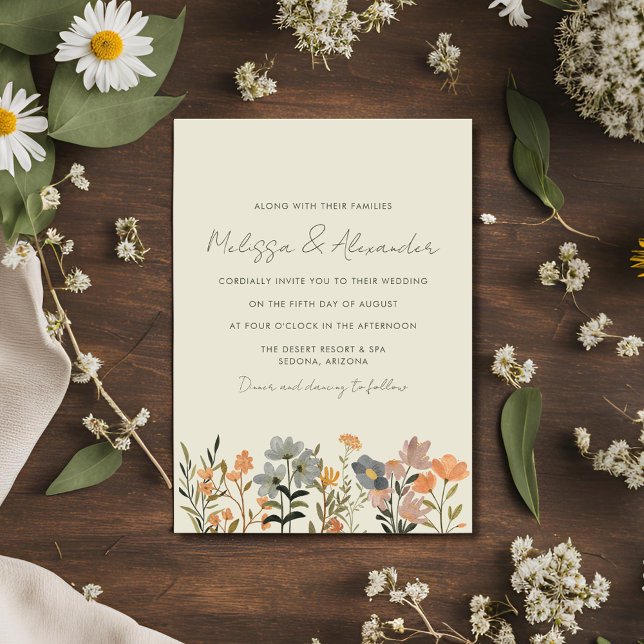 Wildblomma Boho avlägger bröllopsinbjudan Inbjudningar (Wildflower Boho Fall Wedding Invitation)