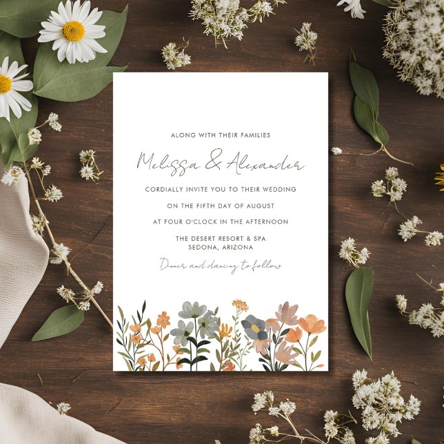 Wildblomma Boho avlägger bröllopsinbjudan Inbjudningar (Wildflower Boho Fall Wedding Invitation)