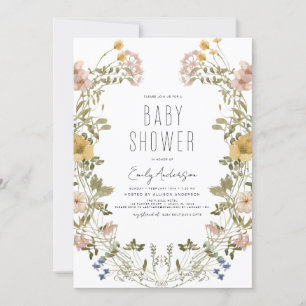 Wildblomma Boho Baby Shower Elegant Modern Bjud in Inbjudningar