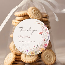 Wildblomma Boho Baby Shower Favor Classic Runt Klistermärke