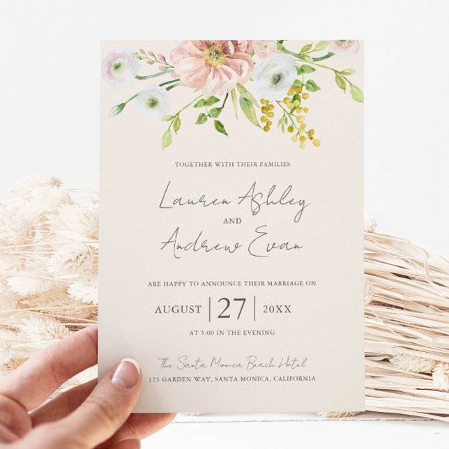 Wildblomma Boho Beige Botanical Wedding bjudande Inbjudningar (Skapare uppladdad)