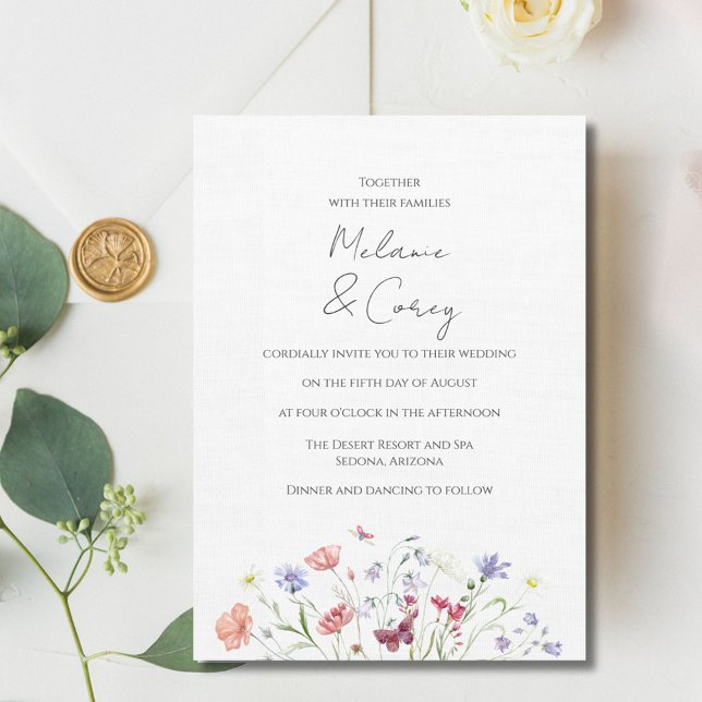 Wildblomma Boho Utomhusbröllop - inbjudan (Wildflower Boho Outdoor Wedding Invitation)