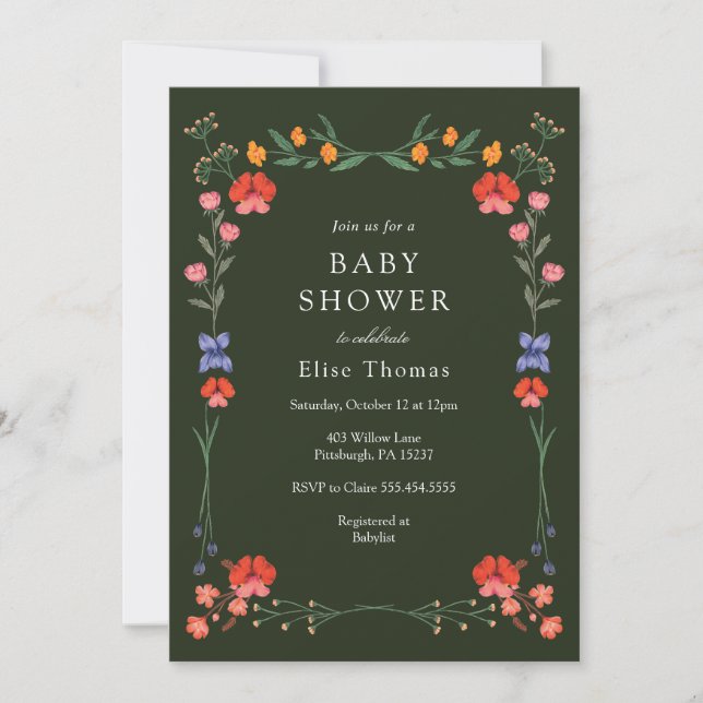 Wildblomma Botanic Garden Baby Shower Inbjudningar (Framsida)