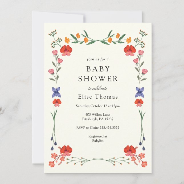 Wildblomma Botanic Garden Baby Shower Inbjudningar (Framsida)
