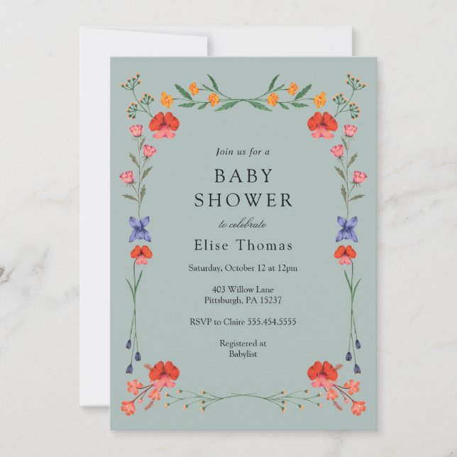 Wildblomma Botanic Garden Baby Shower Inbjudningar (Framsida)