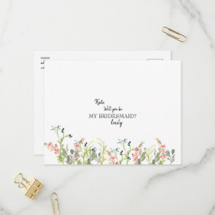 Wildblomma Bröllop blir min bridesmaid Invit. Inbjudan Vykort