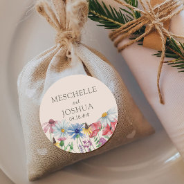 Wildblomma Bröllop Bride Groom Land Flower Runt Klistermärke