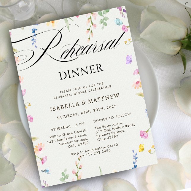 Wildblomma Bröllop Land Blommigt Rehearsal Dinner Inbjudningar (Wildflower Wedding Country Floral Rehearsal Dinner Invitation)