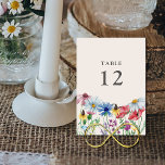 Wildblomma Bröllop Land Flower Bordsnummer<br><div class="desc">Bordsnumret Wildblomsbröllopsmottagning som du kan anpassa med valfritt bordsnummer, dekorerat med blommor av vild med vattenfärg. Denna botaniska utformning i land har en söt gräns av vilda blommor, inklusive baljväxter av daisy, blomkoppsfrökonfektion av knölar av svärdfisk och klöver. En elegant modern blommigt med giftigt, bohemiskt trädgårdstema. Bläddra i min butik...</div>