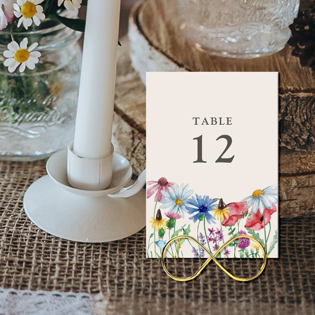 Wildblomma Bröllop Land Flower Bordsnummer (Wedding Table Number Cards with wildflower border)