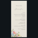 Wildblomma Bröllop Menu med Guest Namn Meny<br><div class="desc">Fira din vår eller sommar bröllop med den här eleganten-menyn för vilda blommor i bröllop med personlig gäst namn överst. En mjuk gräddbakgrund ställer in scenen för romantisk kalligrafi och modern serif typsnitt, medan en pulserande vattenfärgsbukett av rosa, gult och blåblommor tillför en ny säsong-beröring till basen. Perfekt för trädgårdsbröllop,...</div>