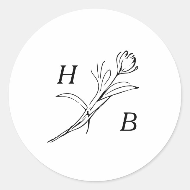 Wildblomma Bröllop Monogram Runt Klistermärke (Framsida)