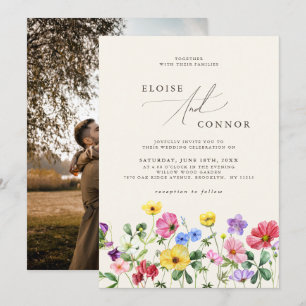 Wildblomma Bröllop Rustic Chic Boho Modern Photo Inbjudningar