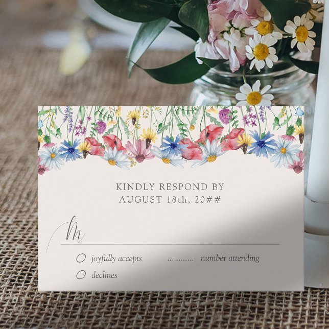 Wildblomma Bröllop Rustic Land Flower OSA kort (Wedding RSVP with editable response date deadline)