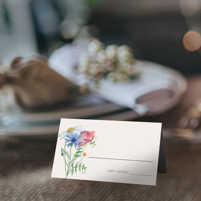 Wildblomma Bröllop Rustic Land Flowers Placeringskort (Escort Card for with wildflowers and custom message inside)