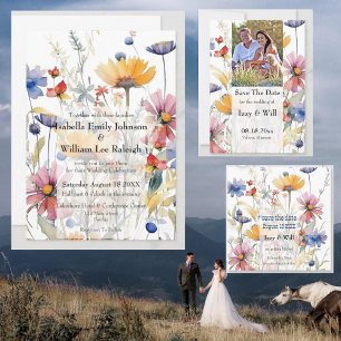 Wildblomma Bröllop Rustic Land Watercolor Inbjudningar
