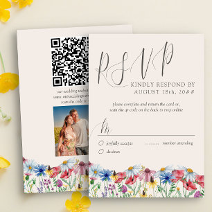 Wildblomma Bröllop Rustic Photo and QR Code OSA Kort