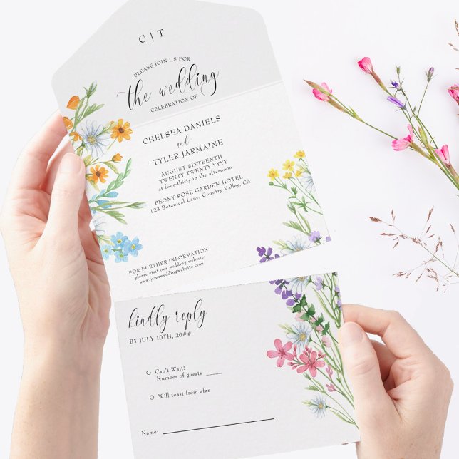 Wildblomma Bröllop Söt Meadow Flower (Elegant calligraphy, simple modern monogram and a light airy feel for love in bloom)