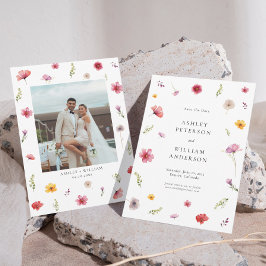 Wildblomma Bröllop spara datum Photo Inbjudningar