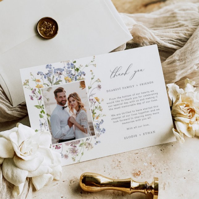 Wildblomma Bröllop tackkort med Photo Boho Tack Kort (Skapare uppladdad)