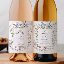 Wildblomma Bröllop Vin Flaska-etiketten Blommigt B Vinflaska Etikett