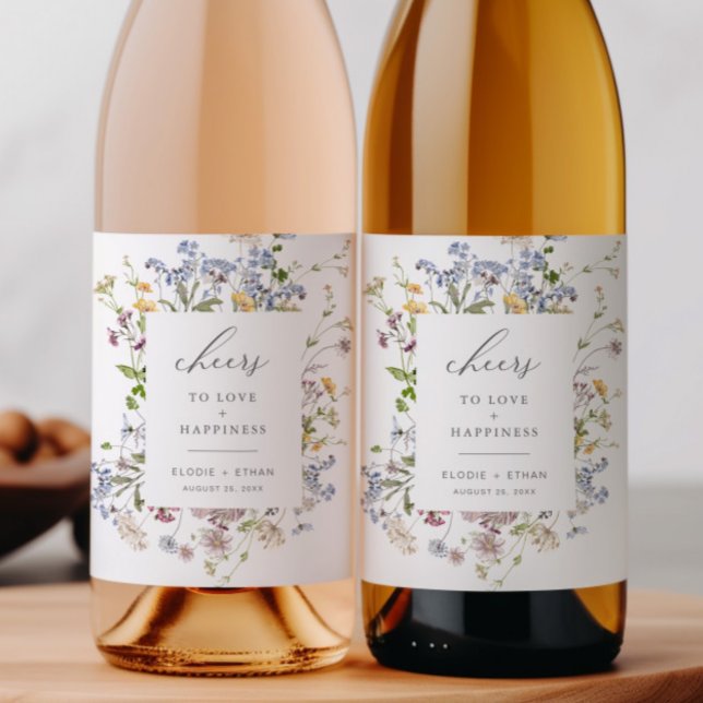 Wildblomma Bröllop Vin Flaska-etiketten Blommigt B Vinflaska Etikett (Skapare uppladdad)