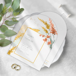 Wildblomma Bröllop Watercolor Guld Arch ID954 Inbjudningar
