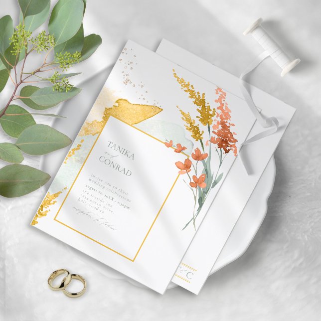 Wildblomma Bröllop Watercolor Guld ID954 (Skapare uppladdad)