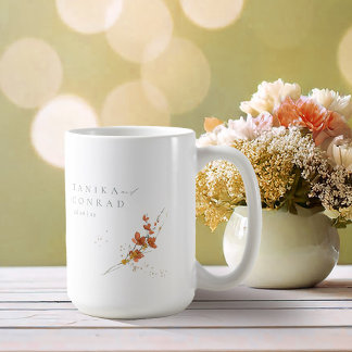 Wildblomma Bröllop Watercolor Namn Guld, ID954 Kaffemugg