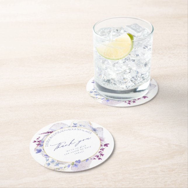 Wildblomma Bröllop Watercolor Tack Peri ID954 Underlägg Papper Rund (Insitu)