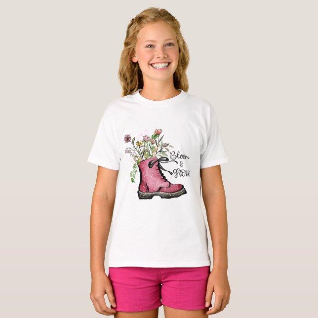 Wildblomma Citat Bloom och Grow T Shirt (Hel framsida)