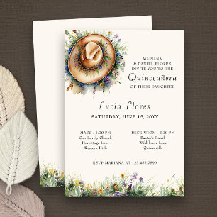 Wildblomma Cowgirl Hat Rustic Quinceanera och Mass Inbjudningar