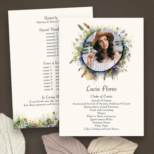 Wildblomma Cowgirl Photo Rustic Blommigt Quinceane Program (Quinceanera Order of the Day Program from my Wildflower Cowgirl Hat Quinceanera Collection
)