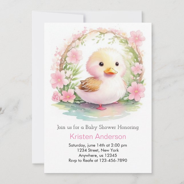 Wildblomma Duckling Enchanted Girl Baby Shower Inbjudningar (Framsida)