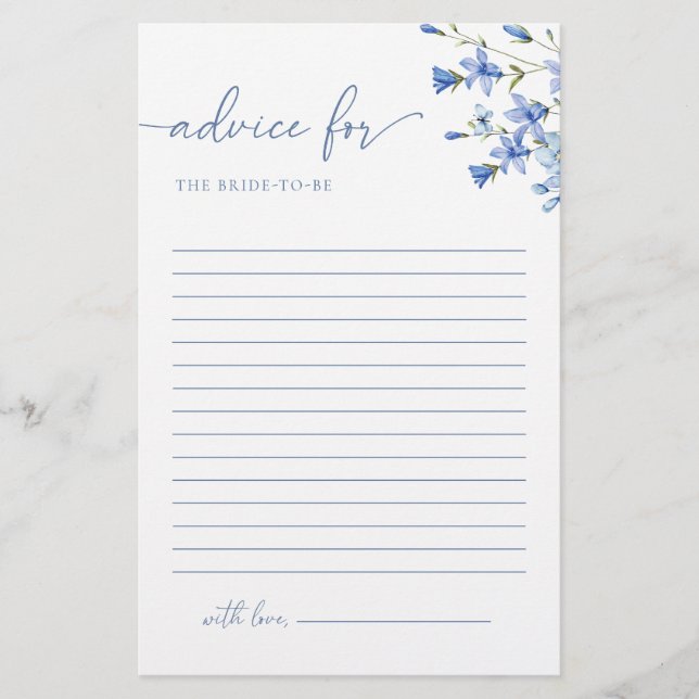 Wildblomma Dusty Blue Advice for Bride Card (Framsida)