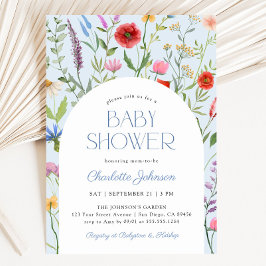 Wildblomma Dusty Blue Boy Baby Shower Inbjudningar