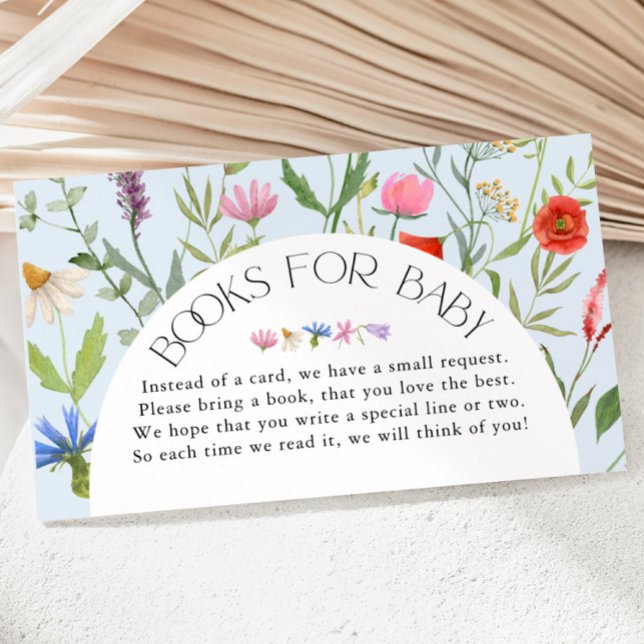 Wildblomma Dusty Blue Boy Bokar för babyskor Tilläggskort (Wildflower Dusty Blue Boy Books for Baby Shower Enclosure Card)