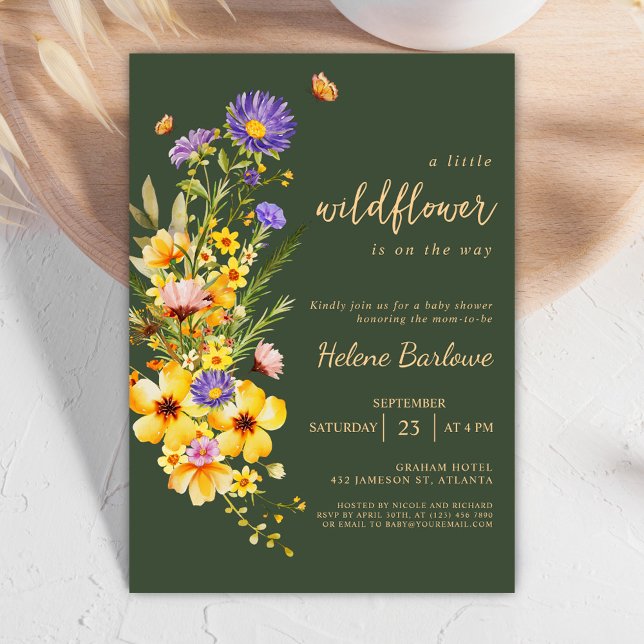 Wildblomma Elegant Modern Rustic Baby Shower Inbjudningar (Wildflower Elegant Modern Rustic Baby Shower Invitation)