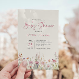 Wildblomma Fält Baby Shower Watercolor Vår Inbjudningar