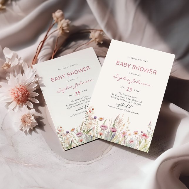 Wildblomma Fält Baby Shower Watercolor Vår Inbjudningar (Skapare uppladdad)