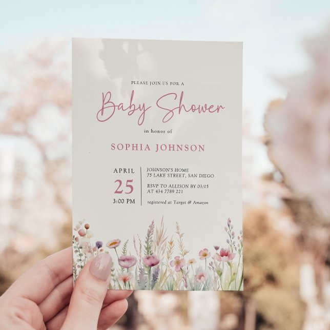 Wildblomma Fält Baby Shower Watercolor Vår Inbjudningar (Skapare uppladdad)