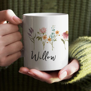 Wildblomma Fält Boho Personlig mugg med Namn
