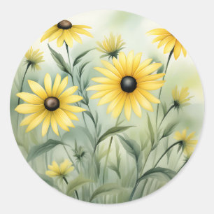Wildblomma Fält med Black Eyed Susans Runt Klistermärke