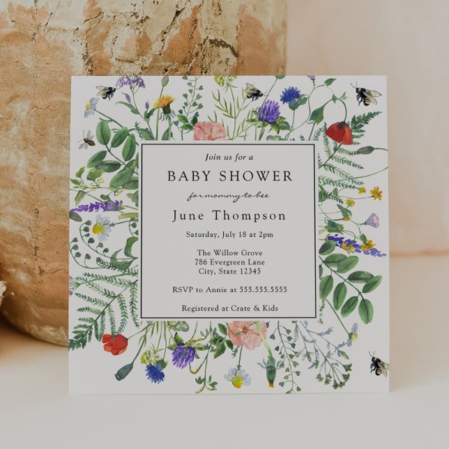 Wildblomma Fält och Baby Shower för honungsbin Inbjudningar (Skapare uppladdad)