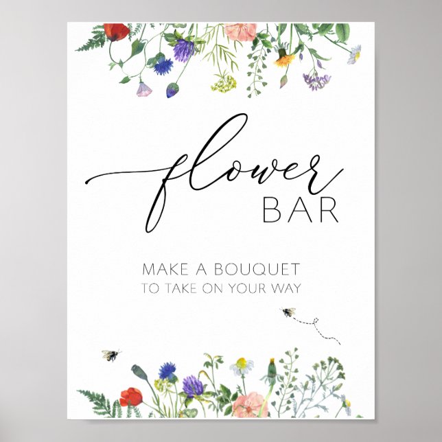 Wildblomma Fält och Bees Flower Bouquet Pub Poster (Framsidan)