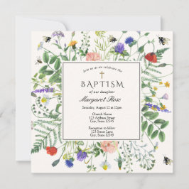 Wildblomma Fält och honungsbin Baptism Inbjudningar