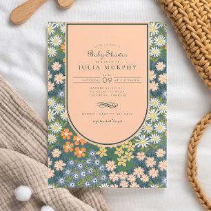 Wildblomma Fält Peach Arch Garden Baby Shower Inbjudningar