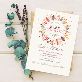 Wildblomma Fern Mushroom Foliage Baby Shower Inbjudningar