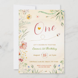 Wildblomma Flicka 1:a sommarens födelsedag Inbjudningar